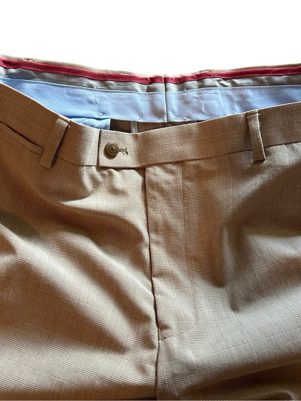 38x32 Louis Raphael Tan Plaid Old Money Trouser Pants Flat Front Modern Mens